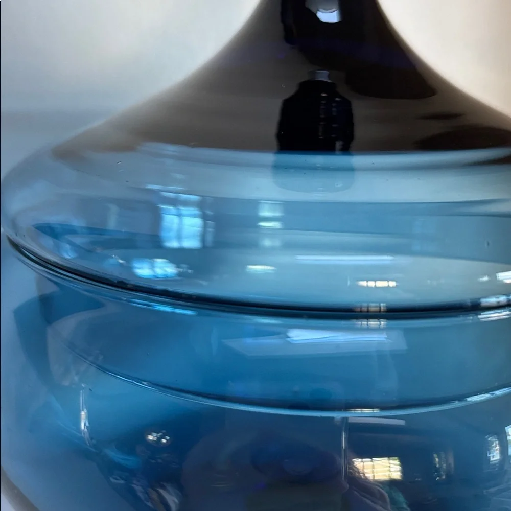 Vintage Cobalt Blue Italian Empoli Apothecary Jar Circus Tent Lid Footed Base